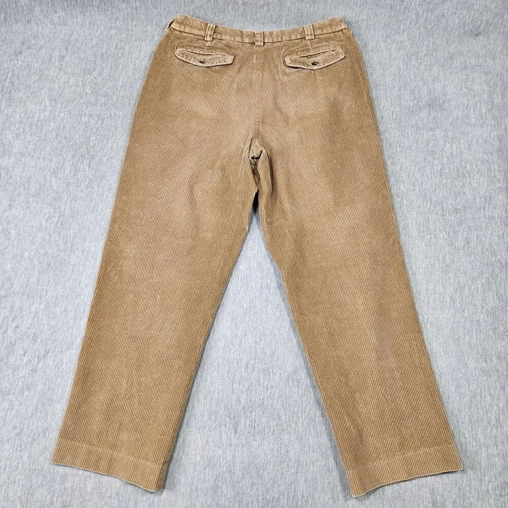 LL Bean Corduroy Pants Mens 35 (35x30) Tan Classic Fit Pleated Front Wide Wale
